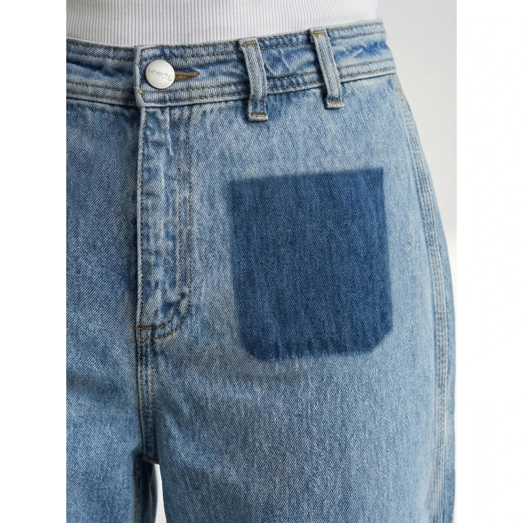 Light Blue Fake Pockets High Waist Jeans | Montivo Pakistan