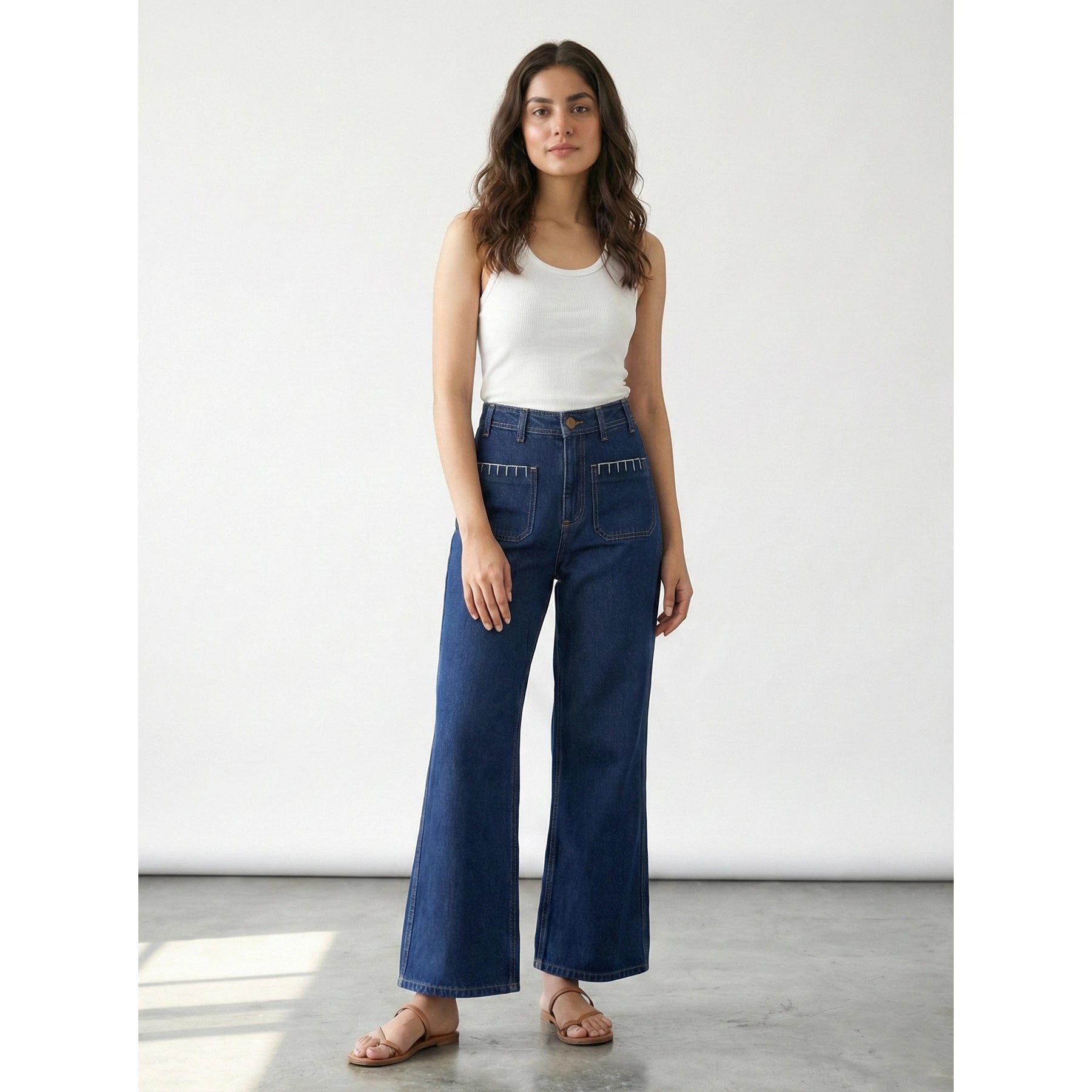 Dark Blue Patch Pocket High Waist Jeans | Montivo Pakistan