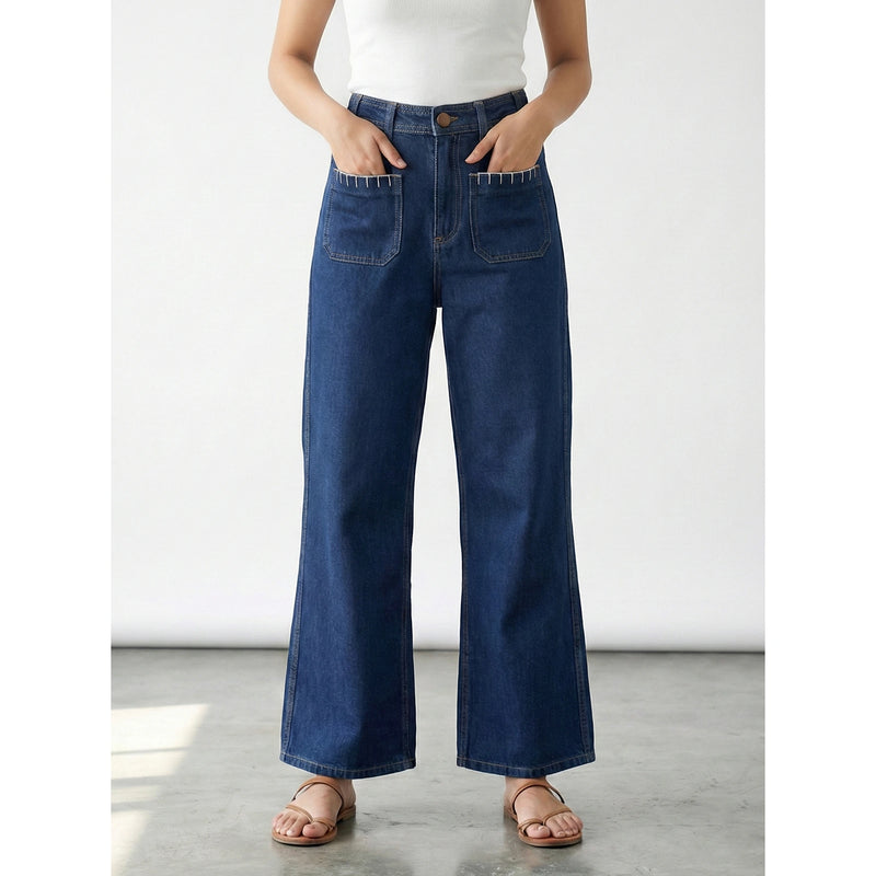 Dark Blue Patch Pocket High Waist Jeans | Montivo Pakistan