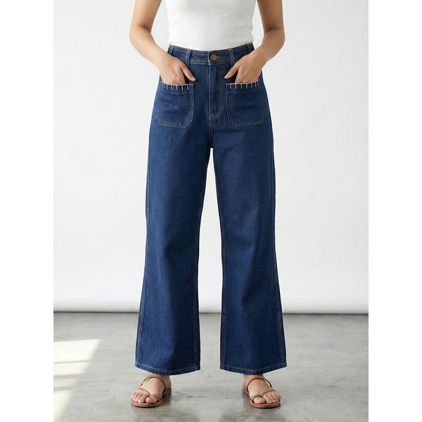 Dark Blue Patch Pocket High Waist Jeans | Montivo Pakistan