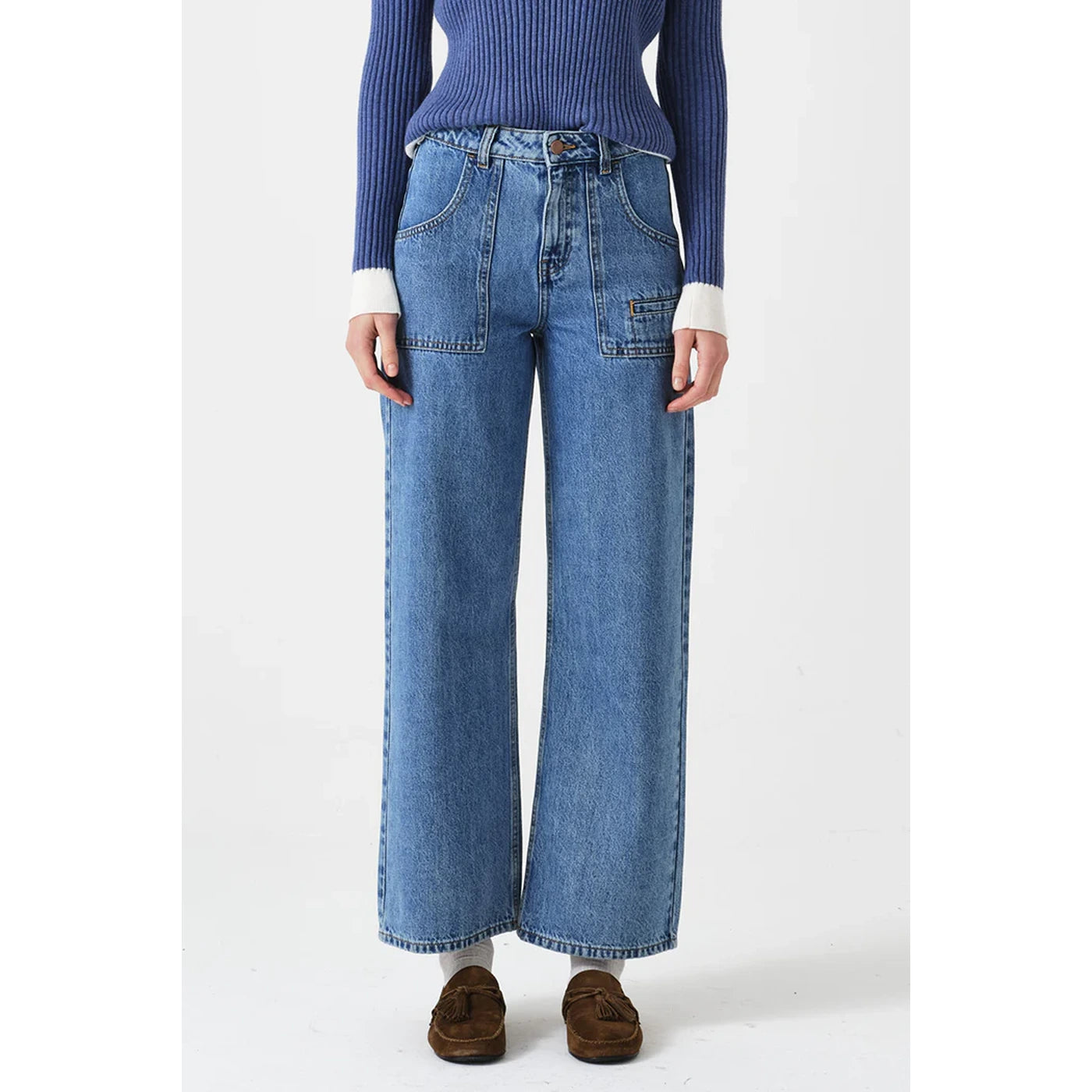Mid Blue Cropped Wide Leg Jeans | Montivo Pakistan