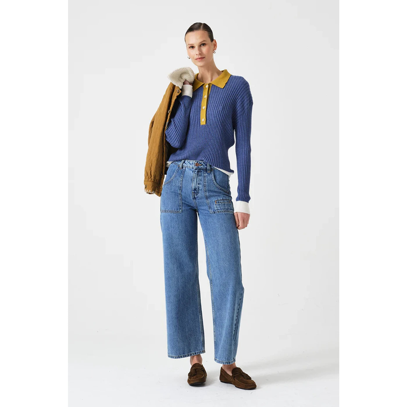 Mid Blue Cropped Wide Leg Jeans | Montivo Pakistan