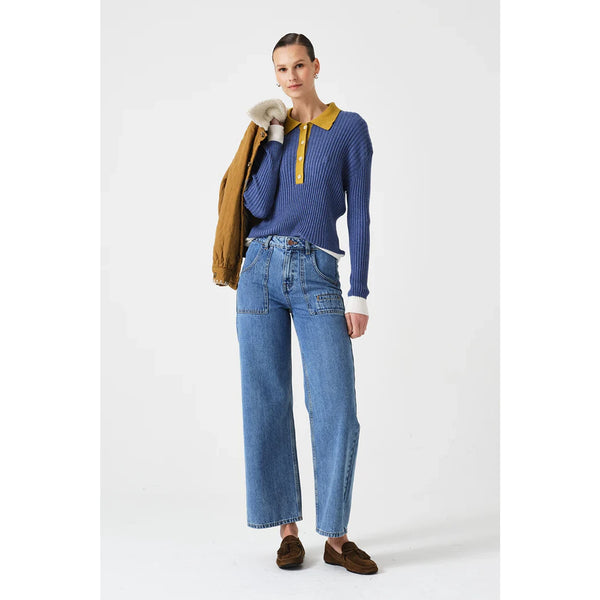 Mid Blue Cropped Wide Leg Jeans | Montivo Pakistan