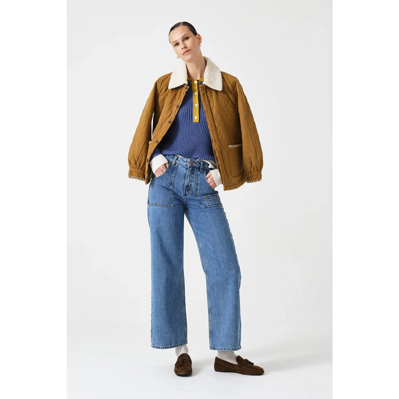 Mid Blue Cropped Wide Leg Jeans | Montivo Pakistan