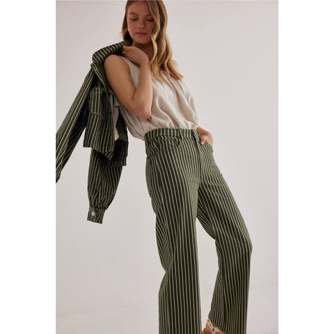 Green Stripes Wide Leg Jeans | Montivo Pakistan