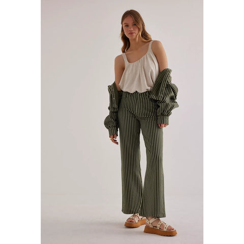 Green Stripes Wide Leg Jeans | Montivo Pakistan