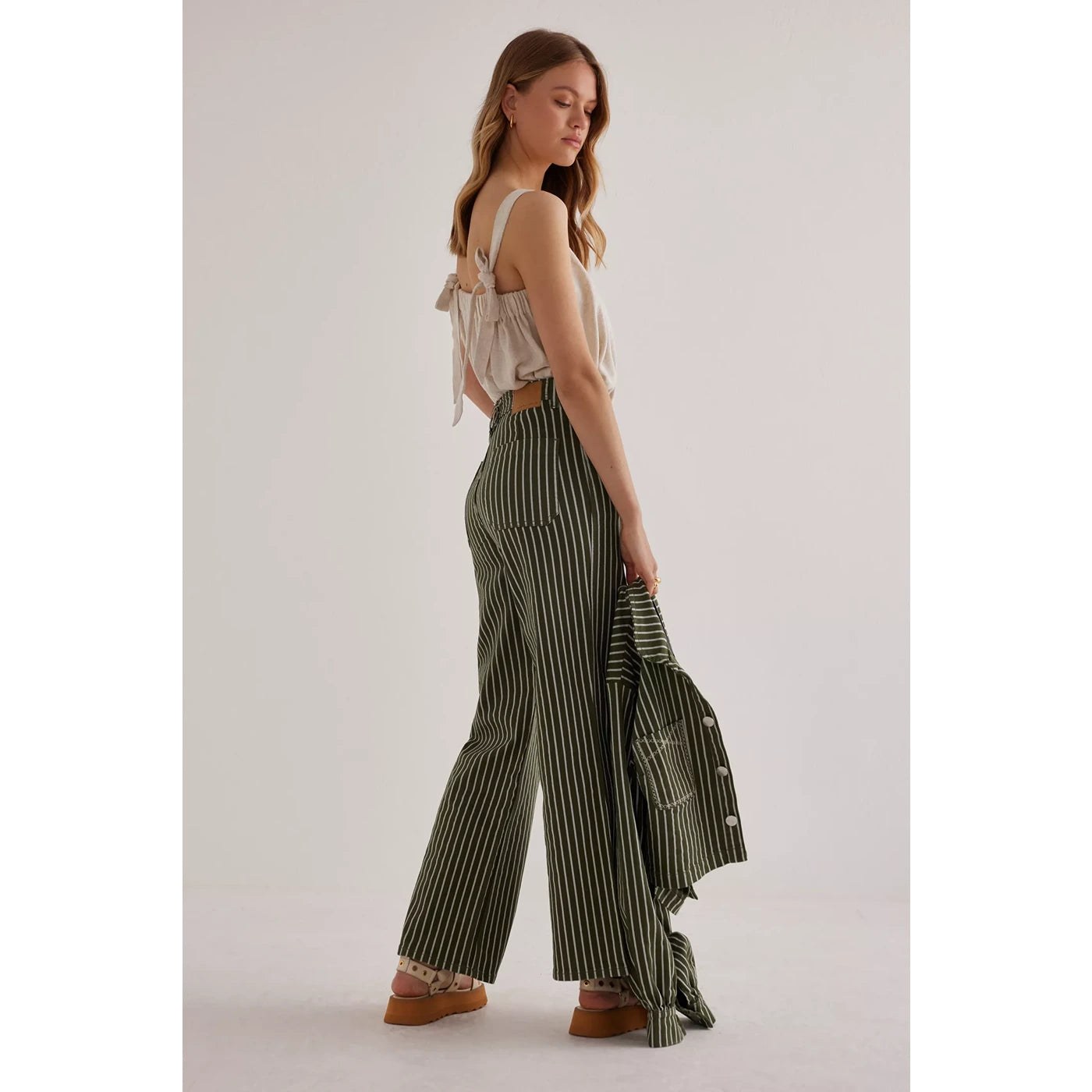 Green Stripes Wide Leg Jeans | Montivo Pakistan