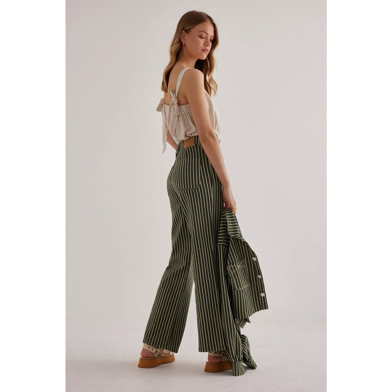 Green Stripes Wide Leg Jeans | Montivo Pakistan