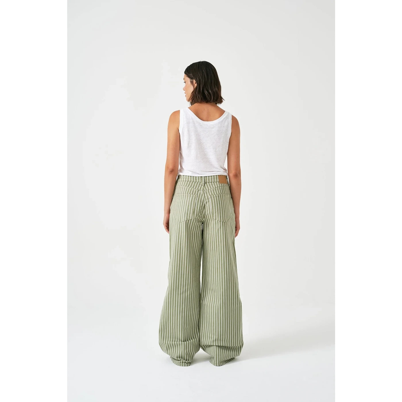 Light Green Stripes Wide Leg Jeans | Montivo Pakistan