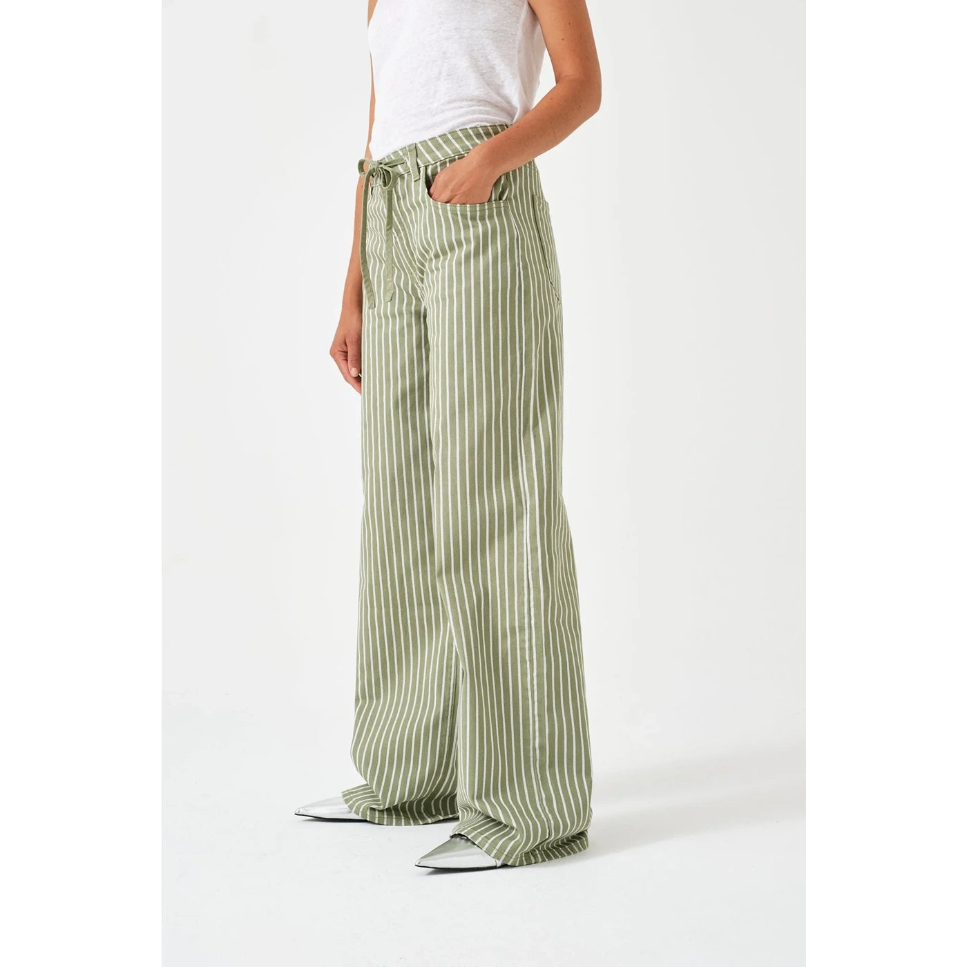 Light Green Stripes Wide Leg Jeans | Montivo Pakistan