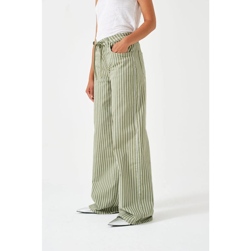 Light Green Stripes Wide Leg Jeans | Montivo Pakistan