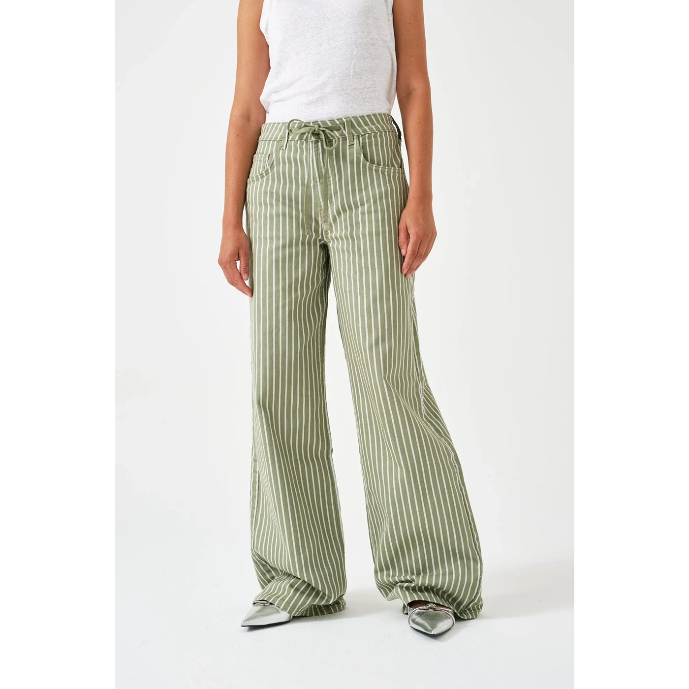 Light Green Stripes Wide Leg Jeans | Montivo Pakistan