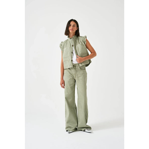 Light Green Stripes Wide Leg Jeans | Montivo Pakistan