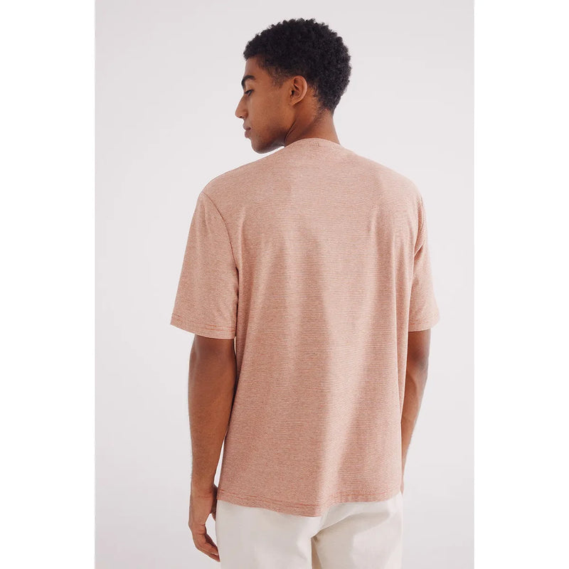 Rust Relaxed Fit Mini Stripes Tshirt | Montivo Pakistan