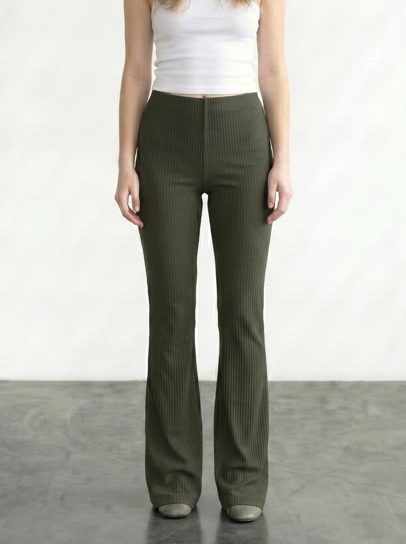 Green Drop Needle Flare Trousers | Montivo Pakistan