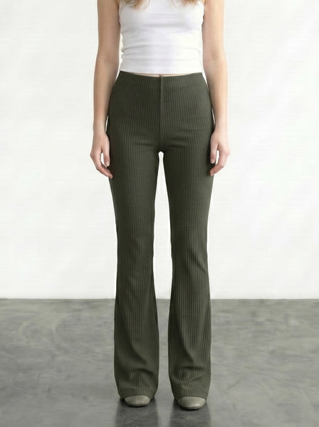 Green Drop Needle Flare Trousers | Montivo Pakistan