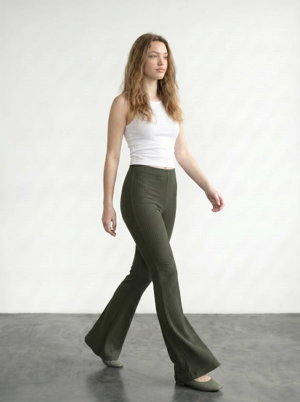 Green Drop Needle Flare Trousers | Montivo Pakistan