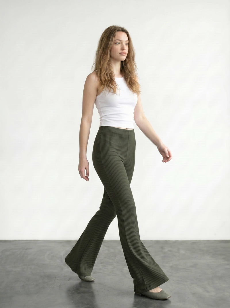 Green Drop Needle Flare Trousers | Montivo Pakistan