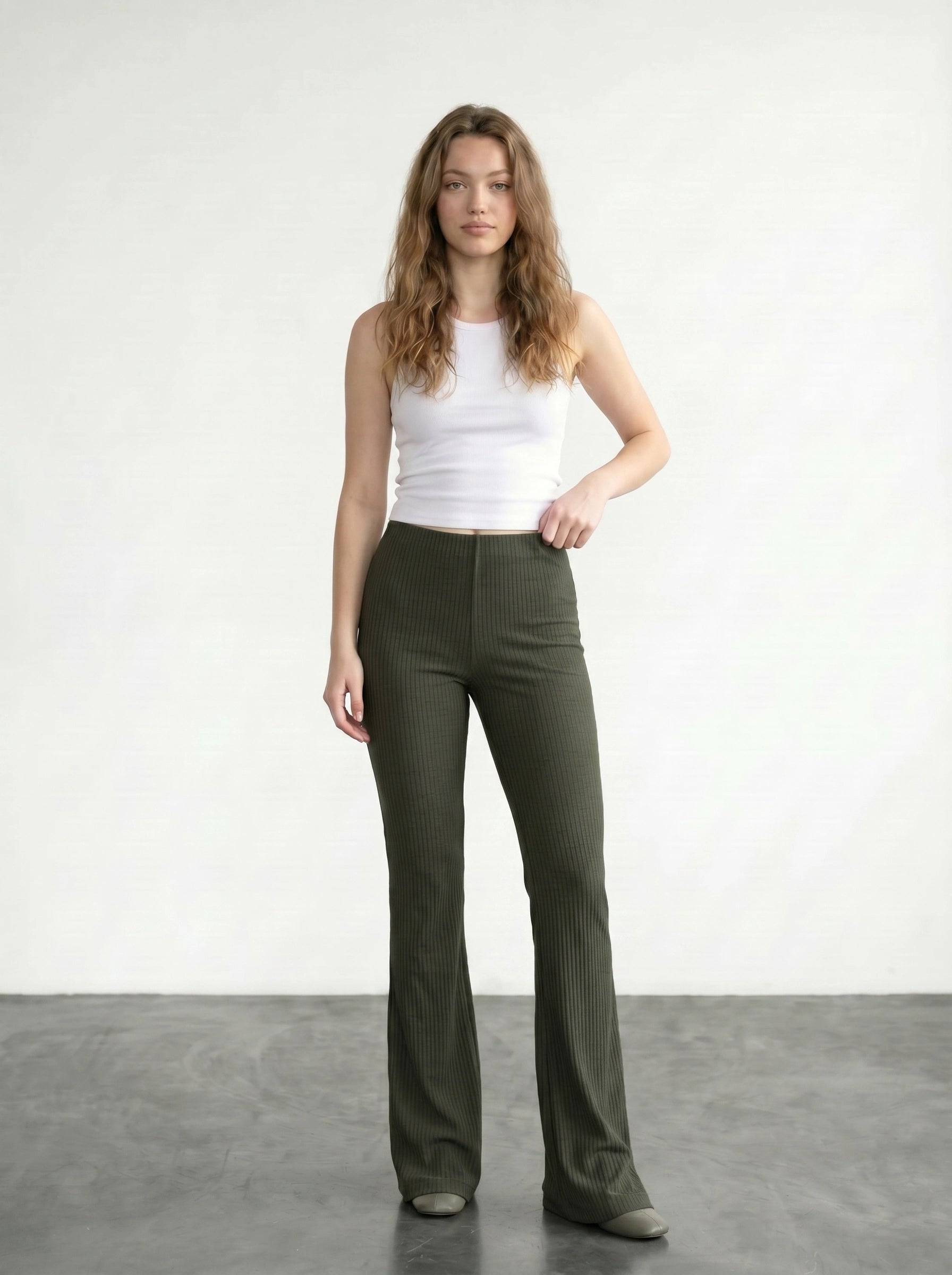Green Drop Needle Flare Trousers | Montivo Pakistan