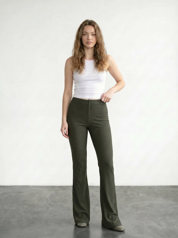 Green Drop Needle Flare Trousers | Montivo Pakistan