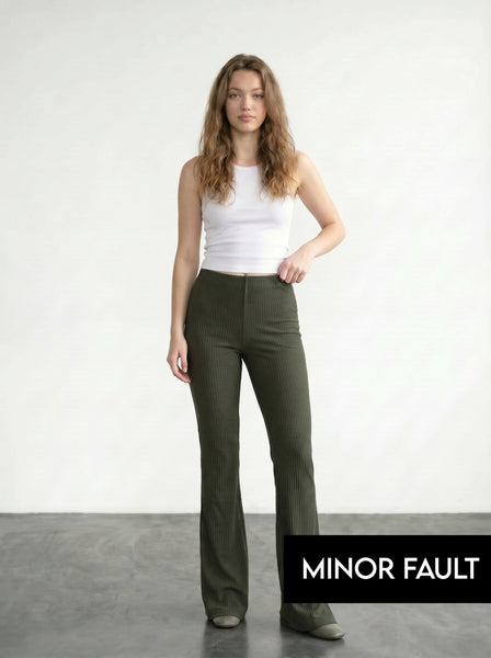 (Minor Fault) Green Drop Needle Flare Trousers | Montivo Pakistan