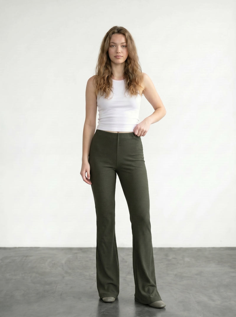 Green Drop Needle Flare Trousers | Montivo Pakistan