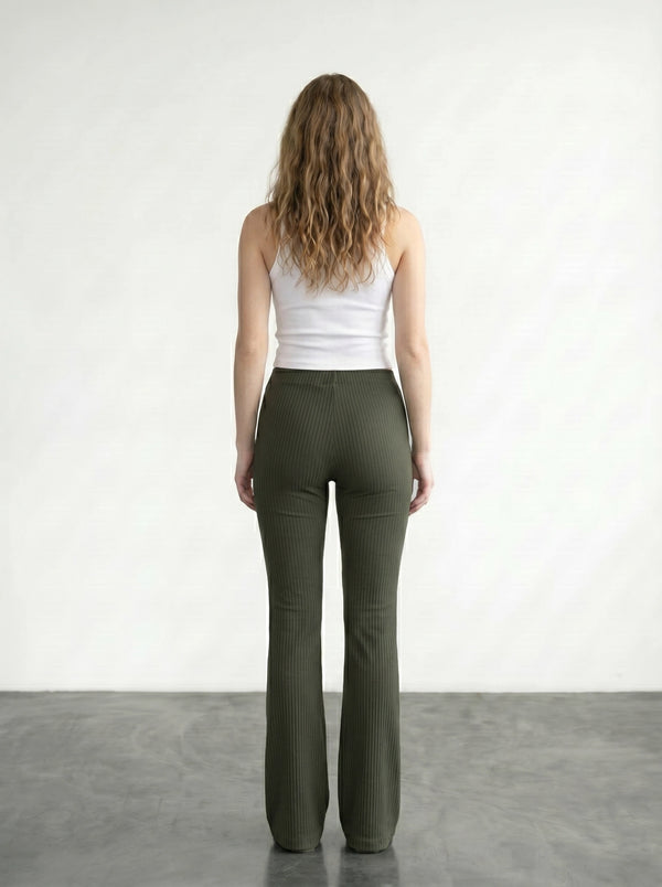 Green Drop Needle Flare Trousers | Montivo Pakistan