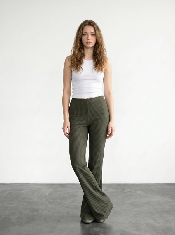 Green Drop Needle Flare Trousers | Montivo Pakistan