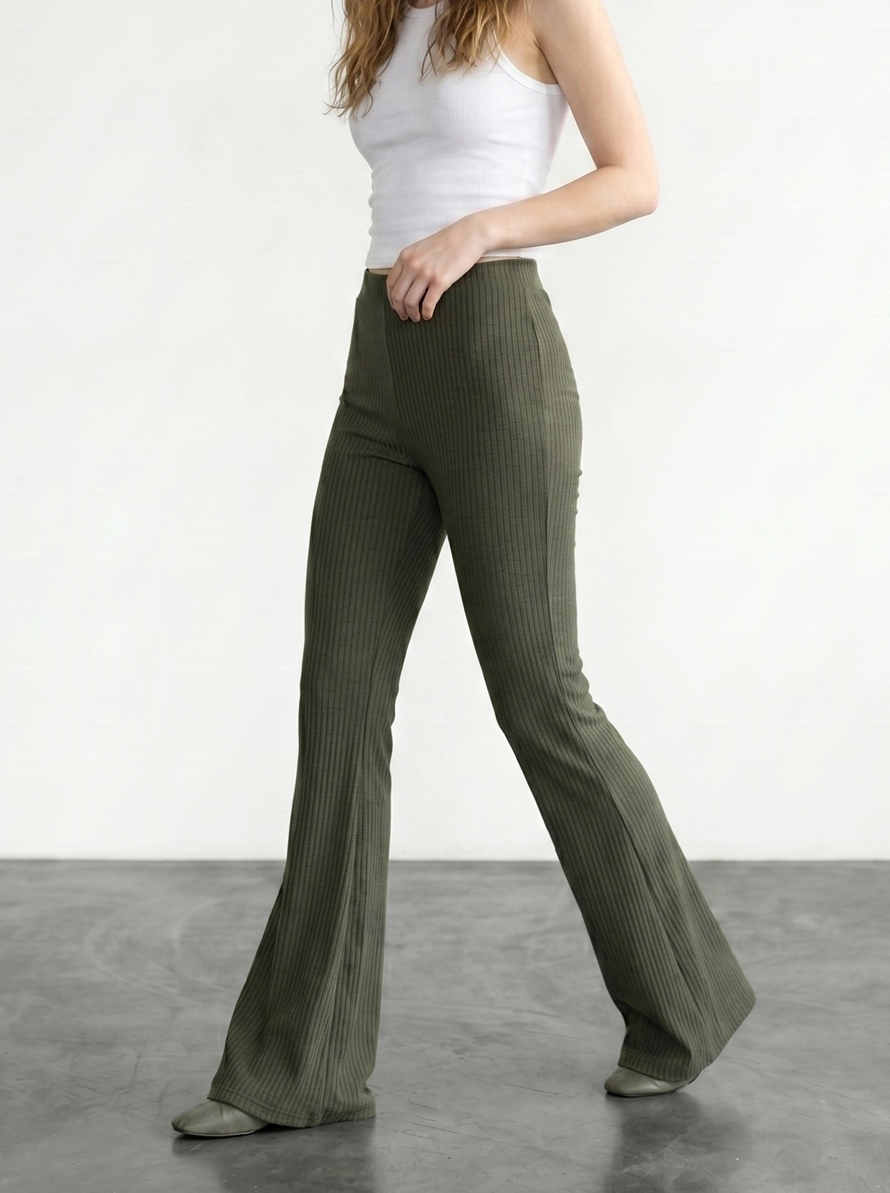 Green Drop Needle Flare Trousers | Montivo Pakistan