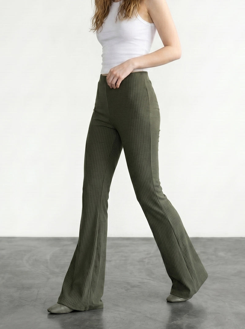 Green Drop Needle Flare Trousers | Montivo Pakistan