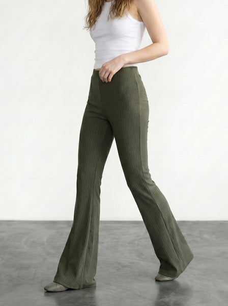 Green Drop Needle Flare Trousers | Montivo Pakistan