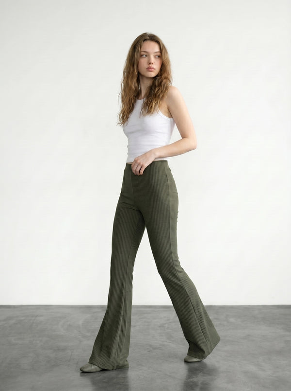 Green Drop Needle Flare Trousers | Montivo Pakistan