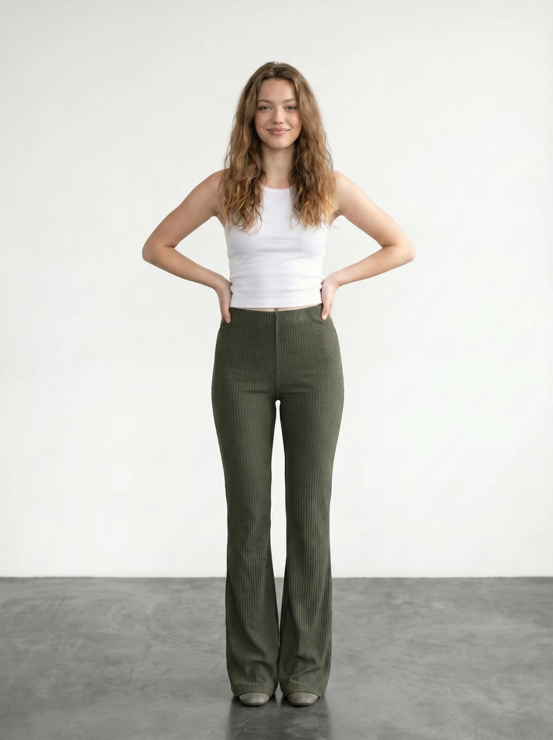 Green Drop Needle Flare Trousers | Montivo Pakistan