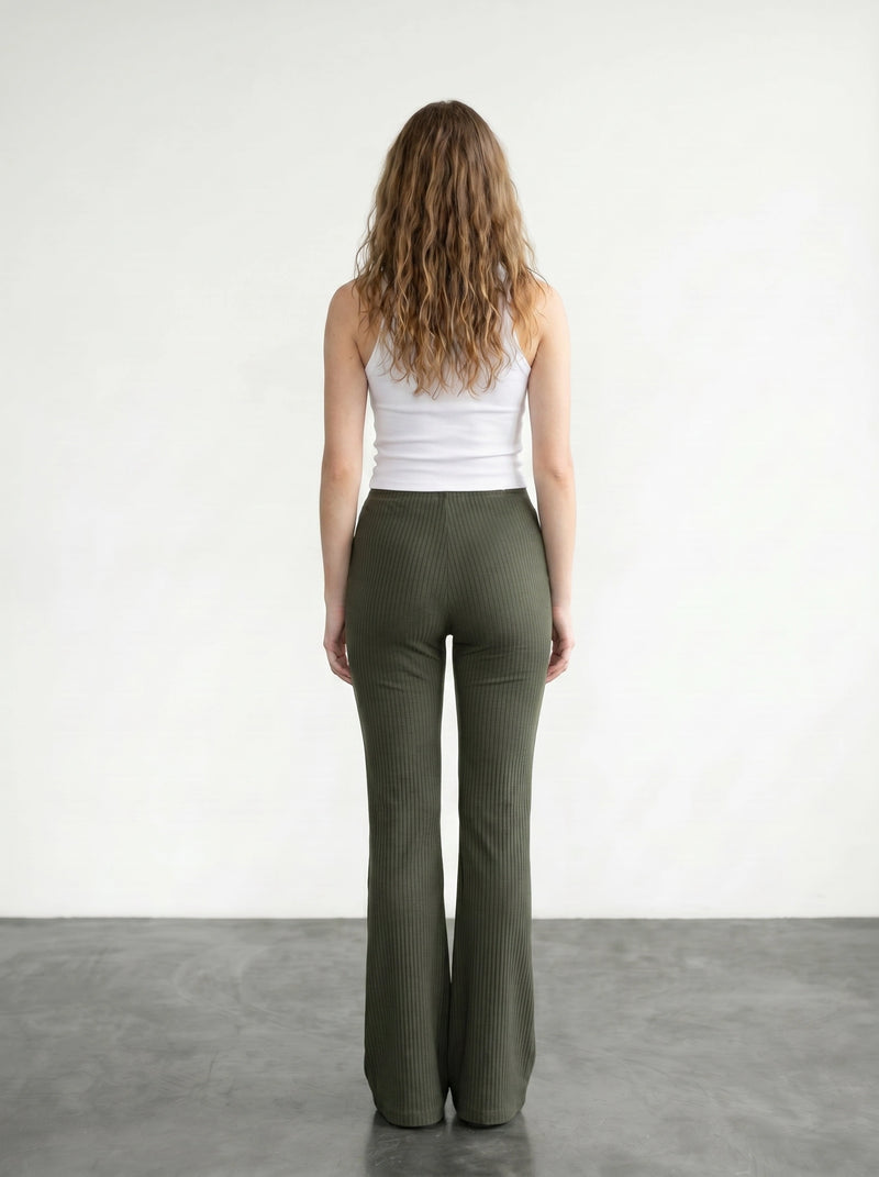 Green Drop Needle Flare Trousers | Montivo Pakistan