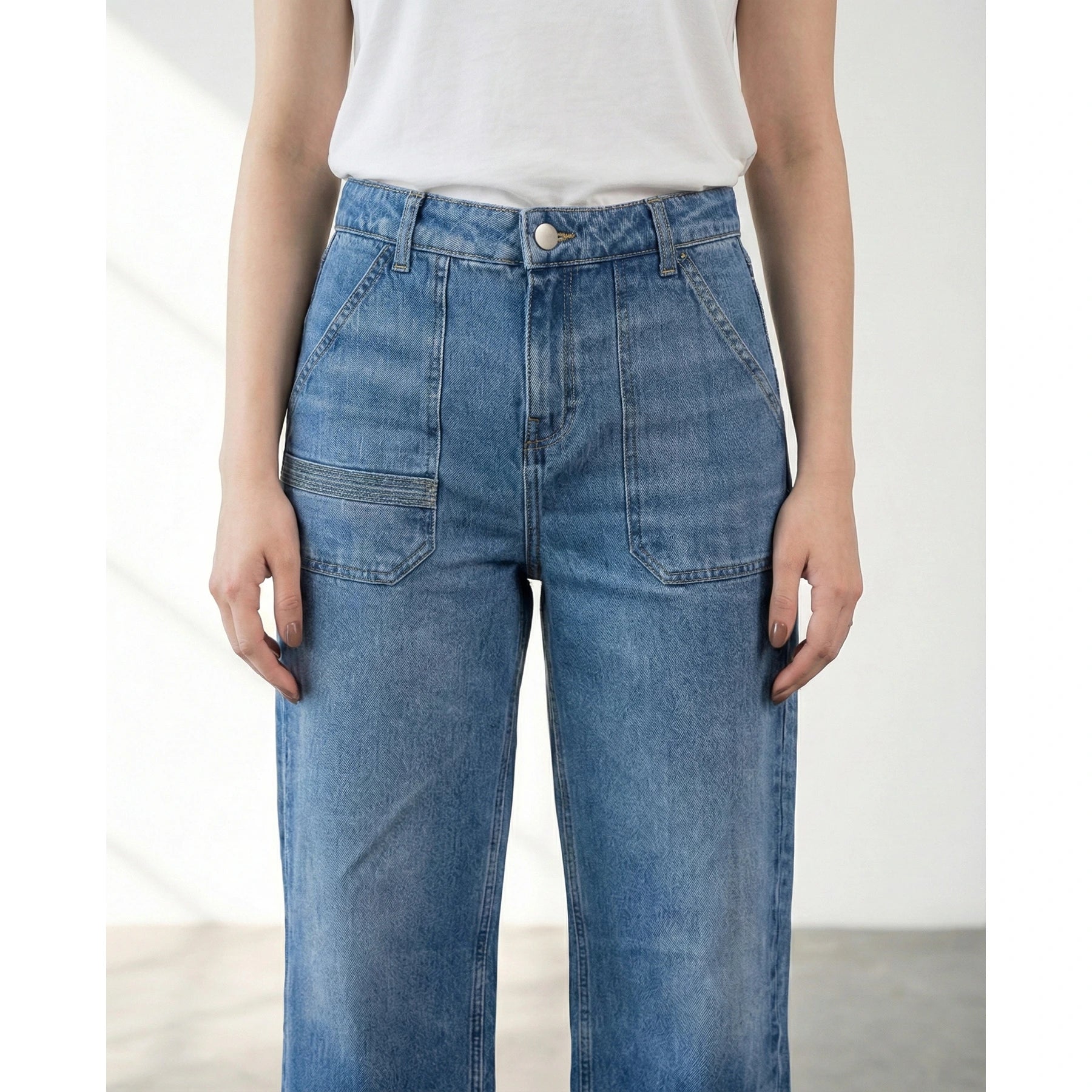 Mid Blue Cropped Wide Leg Jeans | Montivo Pakistan