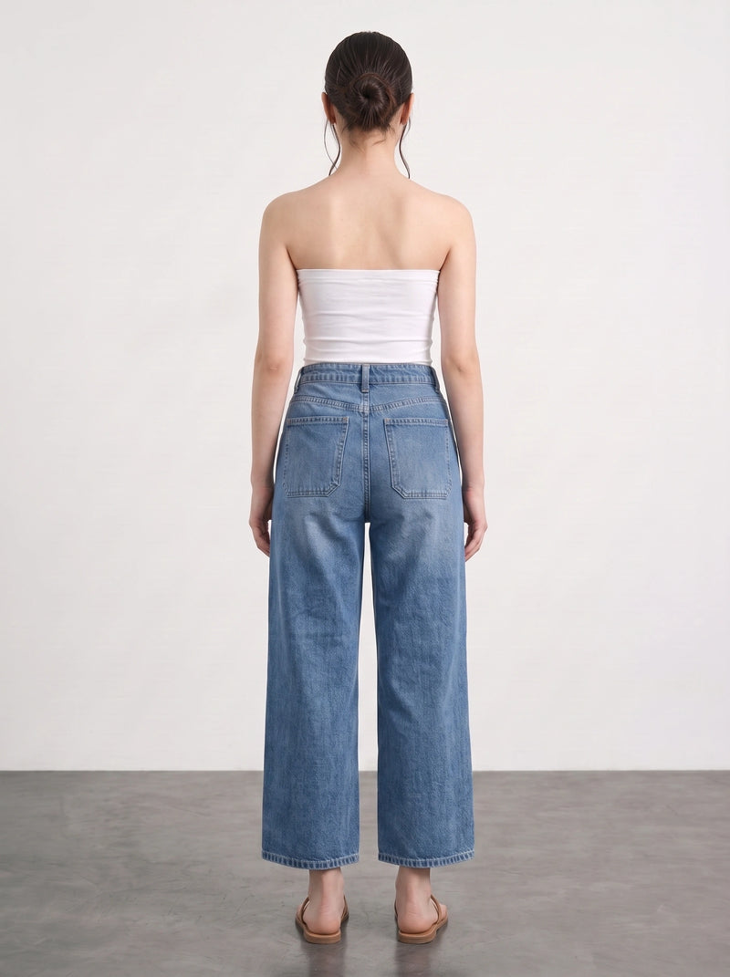Mid Blue Cropped Wide Leg Jeans | Montivo Pakistan