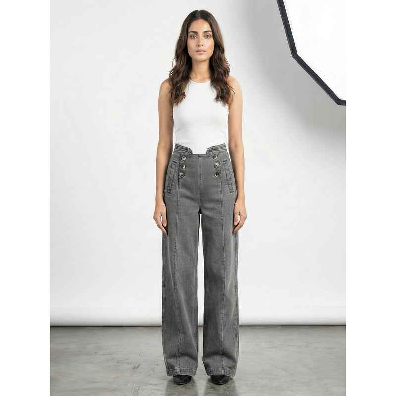 Grey Long Wide Leg Jeans | Montivo Pakistan