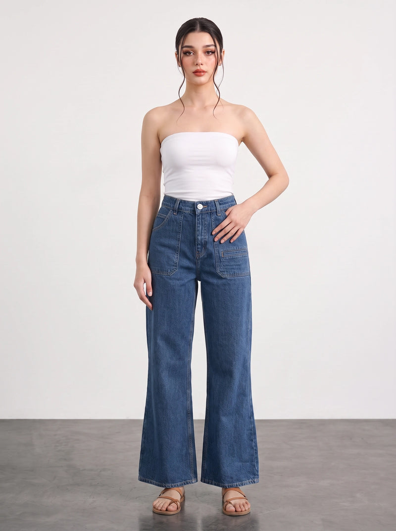 Blue Wide Leg Flare Jeans | Montivo Pakistan