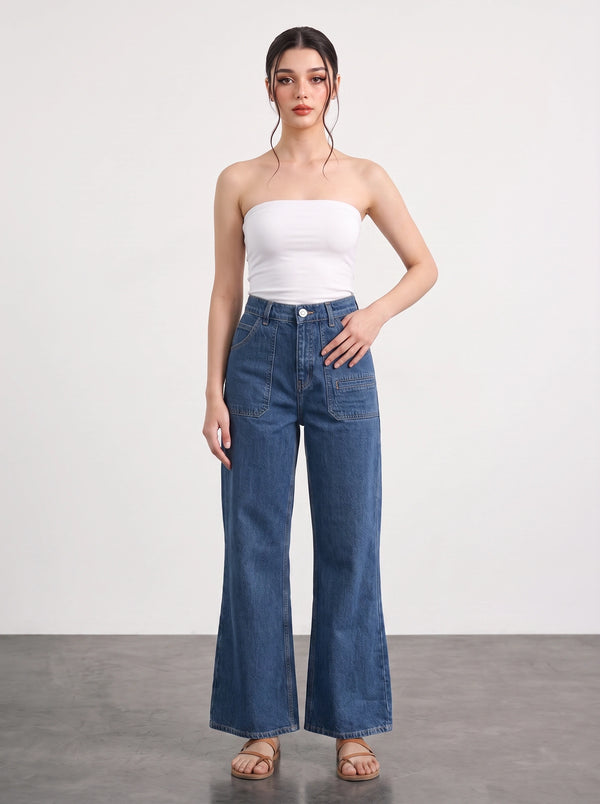 Blue Wide Leg Flare Jeans | Montivo Pakistan