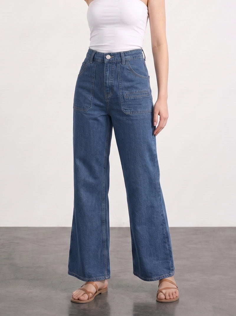 Blue Wide Leg Flare Jeans | Montivo Pakistan