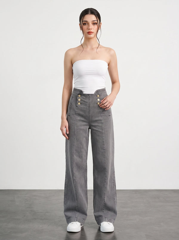 Grey Long Wide Leg Jeans | Montivo Pakistan