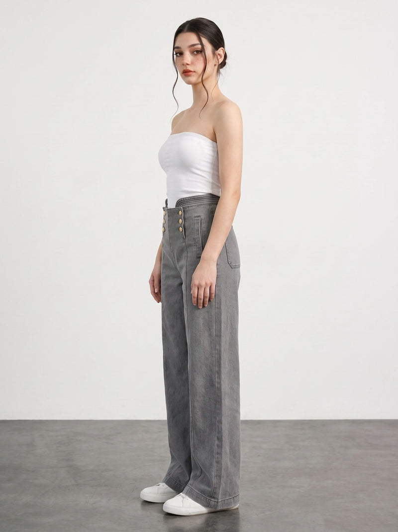 Grey Long Wide Leg Jeans | Montivo Pakistan