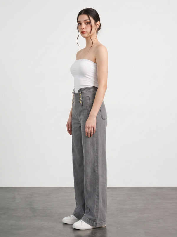 Grey Long Wide Leg Jeans | Montivo Pakistan