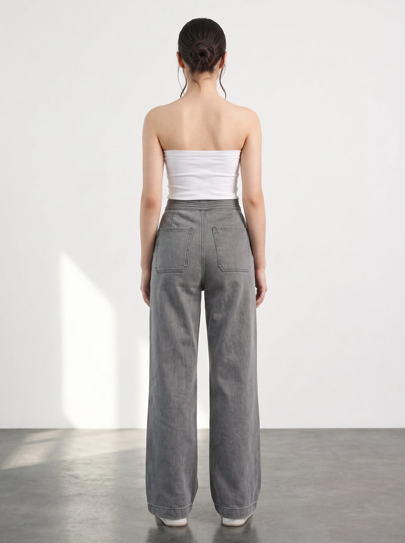 Grey Long Wide Leg Jeans | Montivo Pakistan