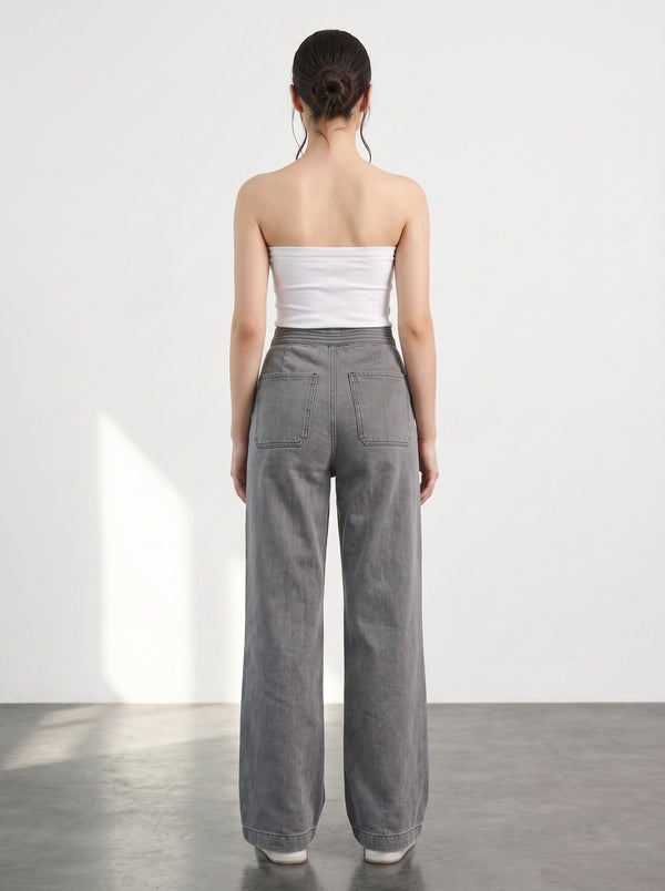 Grey Long Wide Leg Jeans | Montivo Pakistan