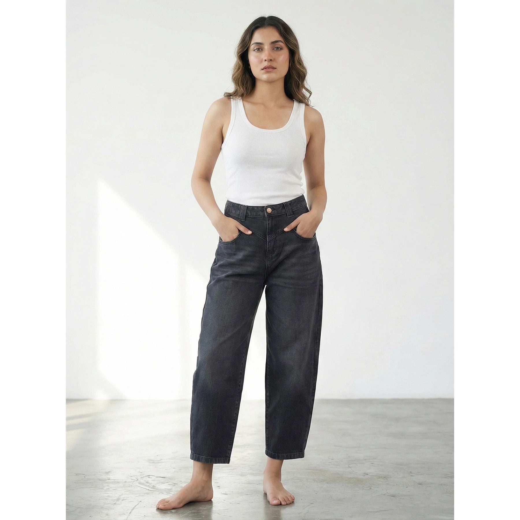 Charcoal Black Barrel Jeans | Montivo Pakistan