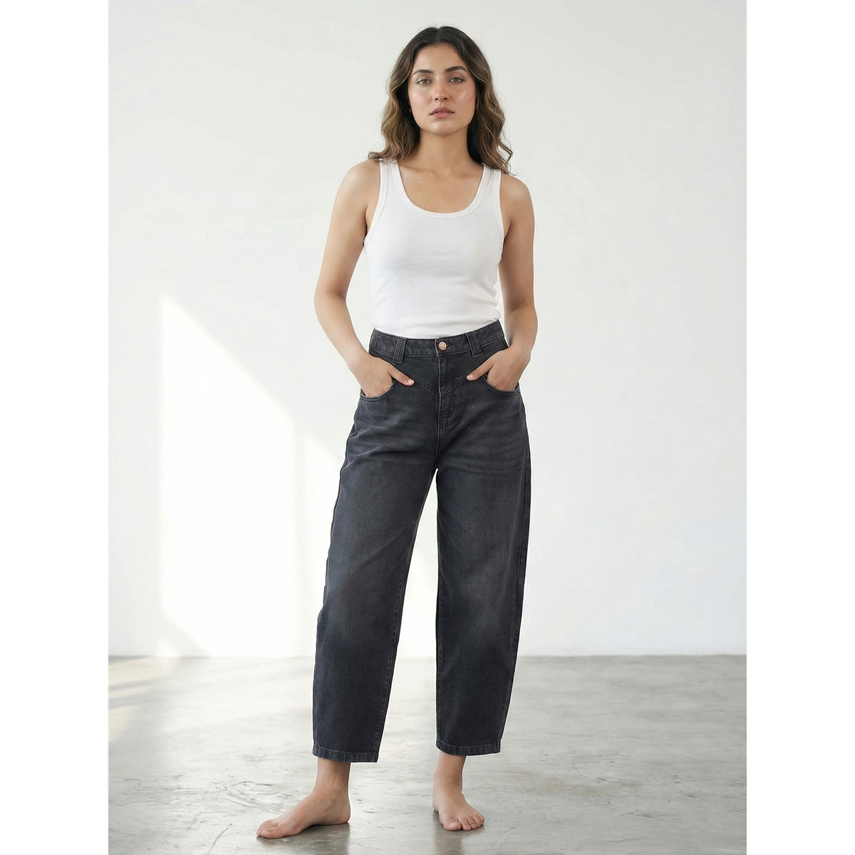 Charcoal Black Barrel Jeans | Montivo Pakistan