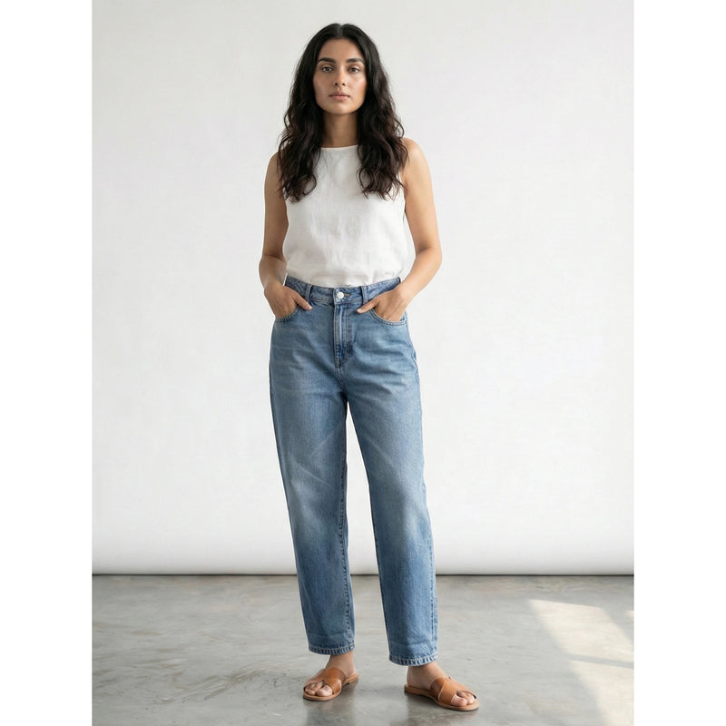 Mid Blue Mom Loose Jeans | Montivo Pakistan