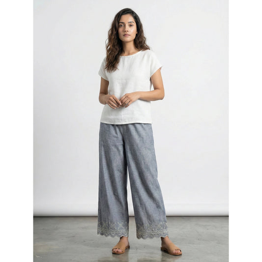 Denim Chambray Culottes Trousers