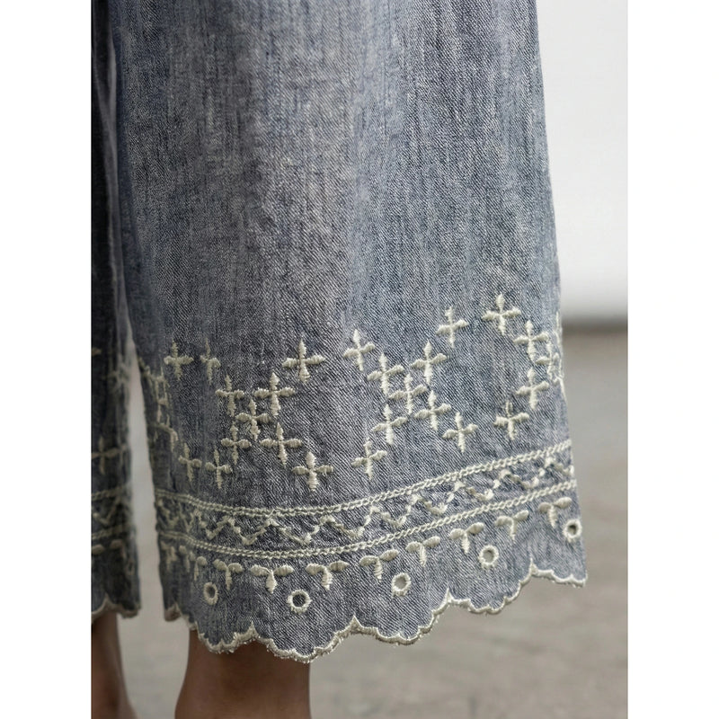 Denim Chambray Culottes Trousers | Montivo Pakistan